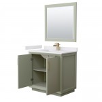 Strada 36" Green Single Vanity, White Marble Top, Sink, Bronze Trim, 34" Mirror