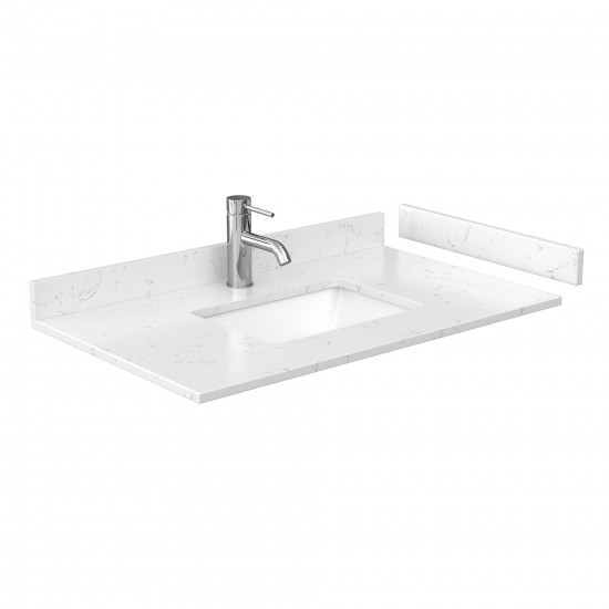 Strada 36" White Single Vanity, Carrara Marble Top, Sink, Black Trim, 34" Mirror