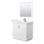 Strada 36" White Single Vanity, Marble Top, Sink, Nickel Trim, 34" Mirror