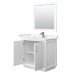 Strada 36" White Single Vanity, Marble Top, Sink, Nickel Trim, 34" Mirror