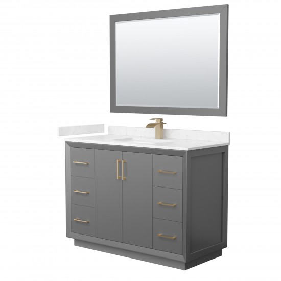 Strada 48" Gray Single Vanity, Carrara Marble Top, Sink, Bronze Trim, 46" Mirror