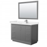 Strada 48" Gray Single Vanity, Carrara Marble Top, Sink, Nickel Trim, 46" Mirror