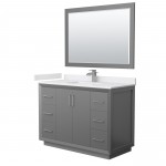 Strada 48" Gray Single Vanity, White Marble Top, Sink, Nickel Trim, 46" Mirror