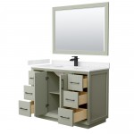 Strada 48" Green Single Vanity, Carrara Marble Top, Sink, Black Trim, 46" Mirror