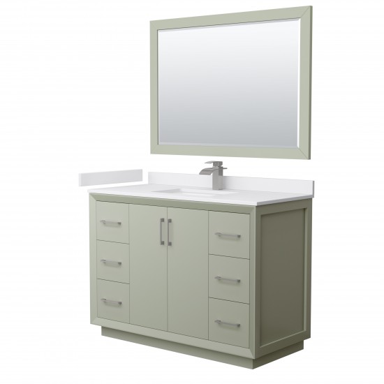 Strada 48" Green Single Vanity, White Marble Top, Sink, Nickel Trim, 46" Mirror