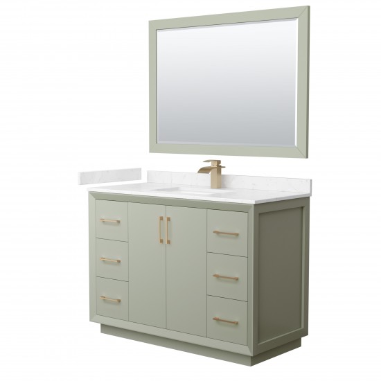 Strada 48" Green Single Vanity, Marble Top, Sink, Bronze Trim, 46" Mirror