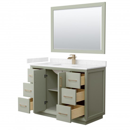 Strada 48" Green Single Vanity, Marble Top, Sink, Bronze Trim, 46" Mirror