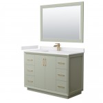 Strada 48" Green Single Vanity, White Marble Top, Sink, Bronze Trim, 46" Mirror