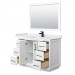 Strada 48" White Single Vanity, White Marble Top, Sink, Black Trim, 46" Mirror