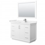 Strada 48" White Single Vanity, Marble Top, Sink, Nickel Trim, 46" Mirror