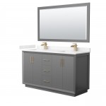 Strada 60" Gray Double Vanity, Carrara Marble Top, Sink, Bronze Trim, 58" Mirror