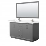 Strada 60" Gray Double Vanity, Carrara Marble Top, Sink, Nickel Trim, 58" Mirror