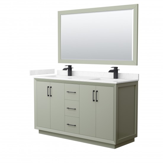 Strada 60" Green Double Vanity, Marble Top, Sinks, Black Trim, 58" Mirror