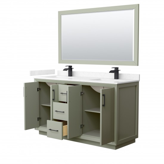 Strada 60" Green Double Vanity, Marble Top, Sinks, Black Trim, 58" Mirror