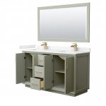 Strada 60" Green Double Vanity, Marble Top, Sinks, Bronze Trim, 58" Mirror