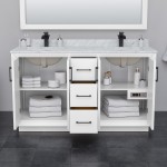 Strada 60" White Double Vanity, Carrara Marble Top, Sink, Black Trim, 58" Mirror