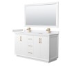 Strada 60" White Double Vanity, White Marble Top, Sink, Bronze Trim, 58" Mirror