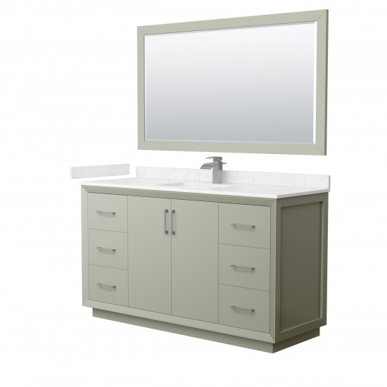 Strada 60" Green Single Vanity, Marble Top, Sink, Nickel Trim, 58" Mirror