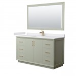 Strada 60" Green Single Vanity, White Marble Top, Sink, Bronze Trim, 58" Mirror