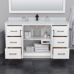 Strada 60" White Single Vanity, Carrara Marble Top, Sink, Black Trim, 58" Mirror