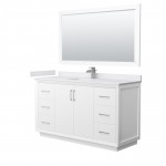 Strada 60" White Single Vanity, White Marble Top, Sink, Nickel Trim, 58" Mirror