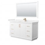 Strada 60" White Single Vanity, Marble Top, Sink, Bronze Trim, 58" Mirror