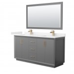 Strada 66" Gray Double Vanity, Carrara Marble Top, Sink, Bronze Trim, 58" Mirror