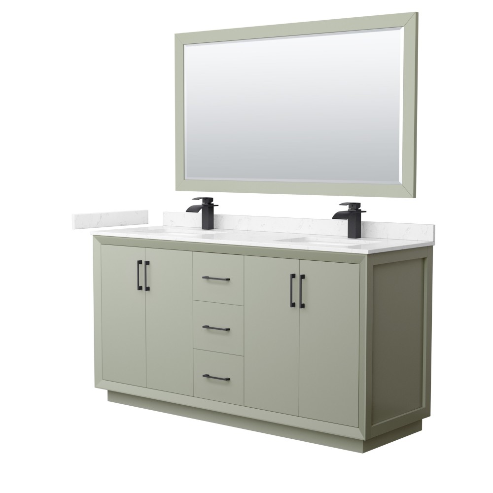 Strada 66" Green Double Vanity, Marble Top, Sinks, Black Trim, 58" Mirror Strada 66" Green Double Vanity, Marble Top, Sinks, Black Trim, 58" Mirror