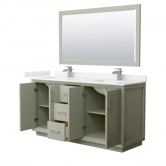 Strada 66" Green Double Vanity, Carrara Marble Top, Sinks, Trim, 58" Mirror