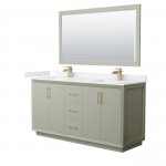 Strada 66" Green Double Vanity, Marble Top, Sinks, Bronze Trim, 58" Mirror