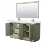 Strada 66" Green Double Vanity, Marble Top, Sinks, Bronze Trim, 58" Mirror