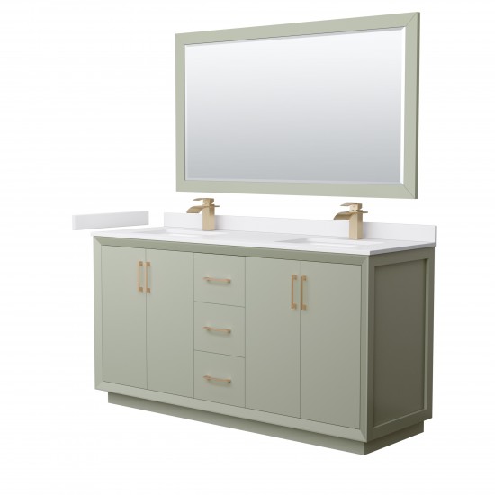Strada 66" Green Double Vanity, White Marble Top, Sinks, Bronze Trim, 58" Mirror