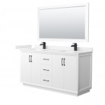 Strada 66" White Double Vanity, Carrara Marble Top, Sink, Black Trim, 58" Mirror