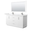 Strada 66" White Double Vanity, Marble Top, Sink, Nickel Trim, 58" Mirror