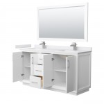 Strada 66" White Double Vanity, White Marble Top, Sink, Nickel Trim, 58" Mirror