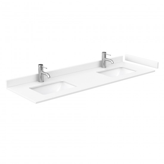 Strada 66" White Double Vanity, White Marble Top, Sink, Nickel Trim, 58" Mirror