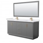 Strada 72" Gray Double Vanity, White Marble Top, Sink, Bronze Trim, 70" Mirror