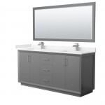 Strada 72" Gray Double Vanity, Carrara Marble Top, Sink, Nickel Trim, 70" Mirror