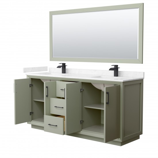 Strada 72" Green Double Vanity, Marble Top, Sinks, Black Trim, 70" Mirror