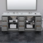 Strada 84" Gray Double Vanity, Carrara Marble Top, Sink, Nickel Trim, 70" Mirror