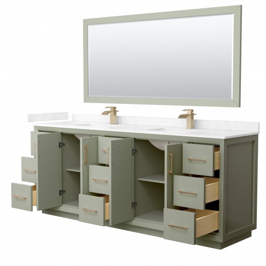 Strada 84" Green Double Vanity, Marble Top, Sinks, Bronze Trim, 70" Mirror