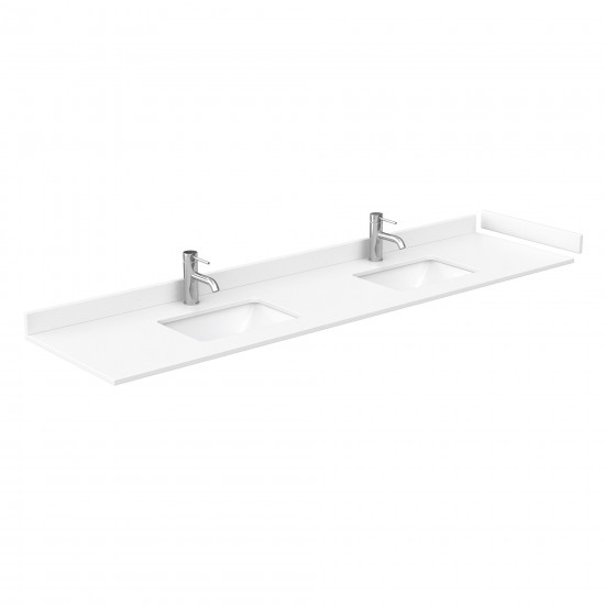 Strada 84" White Double Vanity, White Marble Top, Sink, Nickel Trim, 70" Mirror