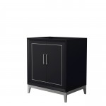 Marlena 30 Inch Single Vanity in Black, No Top, No Sink, Brushed Nickel Trim