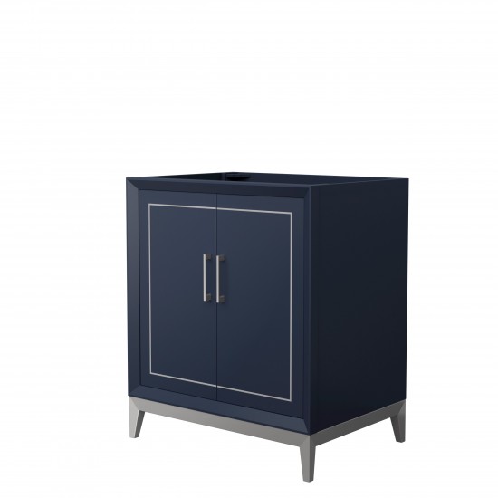 Marlena 30 Inch Single Vanity in Dark Blue, No Top, No Sink, Brushed Nickel Trim