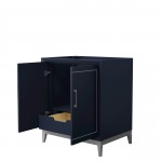 Marlena 30 Inch Single Vanity in Dark Blue, No Top, No Sink, Brushed Nickel Trim