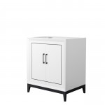 Marlena 30 Inch Single Vanity in White, No Top, No Sink, Matte Black Trim