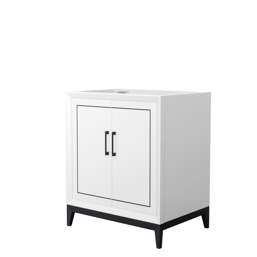 Marlena 30 Inch Single Vanity in White, No Top, No Sink, Matte Black Trim