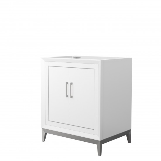 Marlena 30 Inch Single Vanity in White, No Top, No Sink, Brushed Nickel Trim