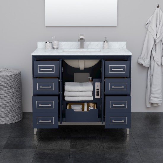 Marlena 42 Inch Single Vanity in Dark Blue, No Top, No Sink, Brushed Nickel Trim