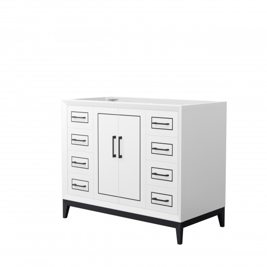 Marlena 42 Inch Single Vanity in White, No Top, No Sink, Matte Black Trim